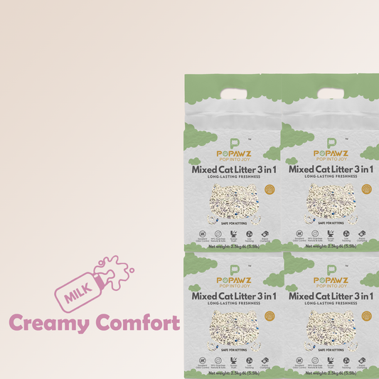 4 x 2.5kg (6L) Popawz 3 in 1 Mixed Cat Litter Creamy Comfort