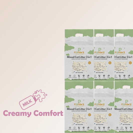 6 x 2.5kg (6L) Popawz 3 in 1 Mixed Cat Litter Creamy Comfort